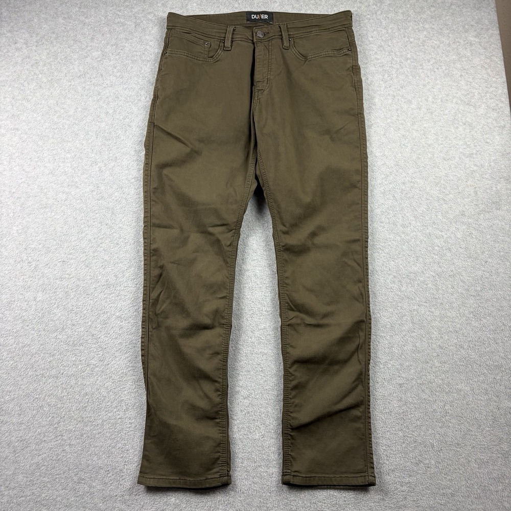 DUER N2X Relaxed Taper Pants Mens 34x32 Green Chino 5 Pocket Casual Stretch
